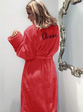 Winter Warm Flannel Bathrobe Women Knee-Length Bath Robe Sof