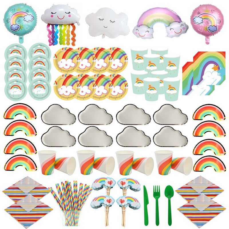 white cloud rainbow party favors tableware kids birthday