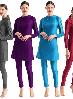 Modest swimwear three-piece conservative large size solid co