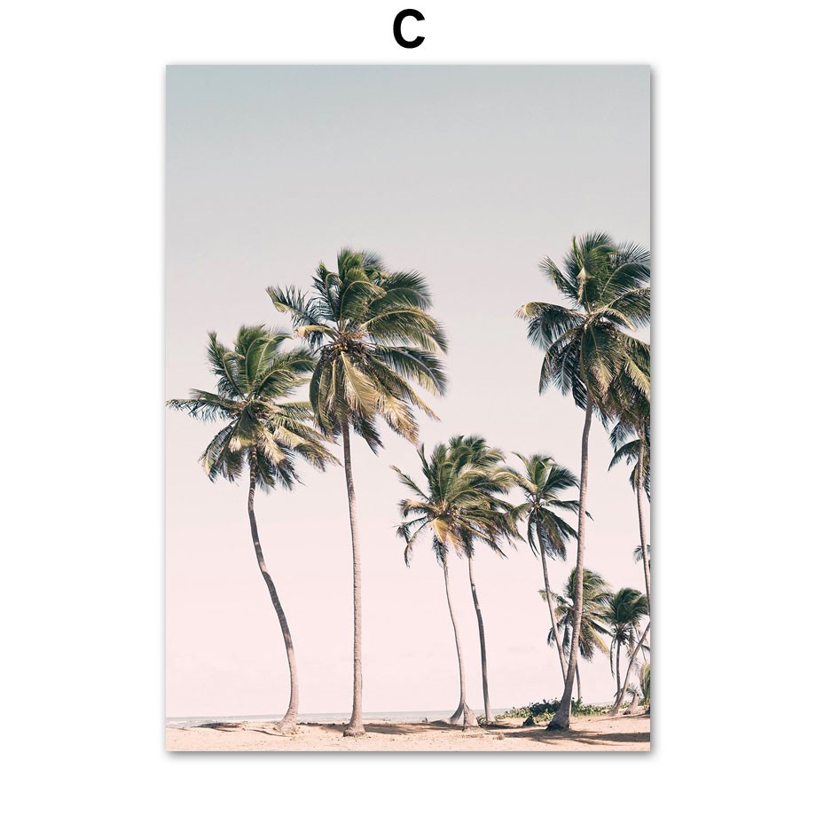 Pink Bus Cactus Pineapple Blue Sea Beach Wall Art Canvas Pai