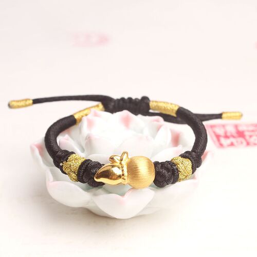 Real 24k Yellow Gold Women Bracelet 3D Luck Brush finished