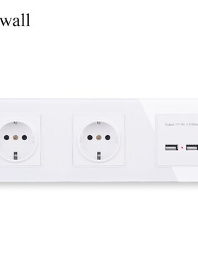 COSWALL Wall Crystal Glass Panel Double Power Socket Ground