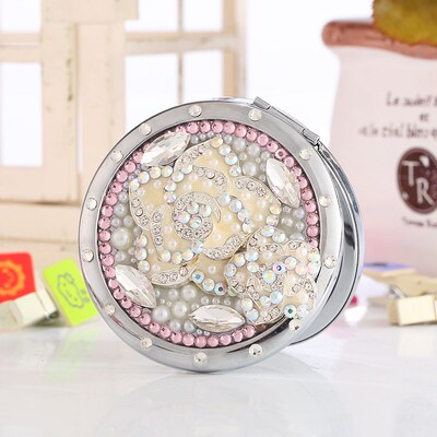 Wedding-Party Compact-Mirror Bling Flower Makeup Rhinestone