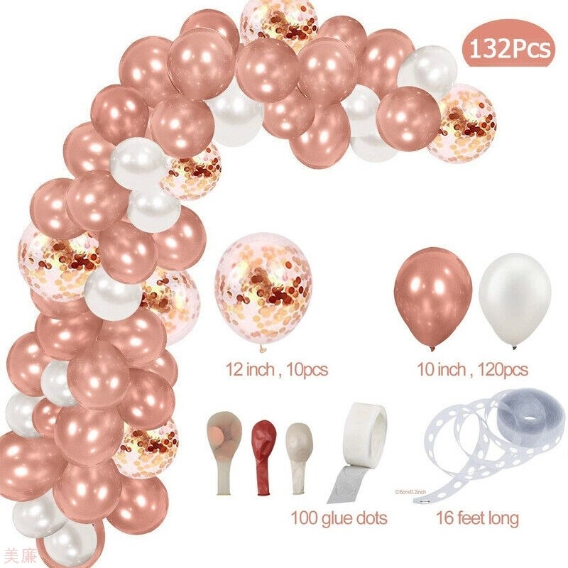 132pcs Rose Gold Balloons Confetti Set Chrome ballon