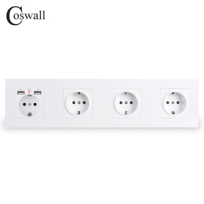 COSWALL 4 Gang Wall EU Socket Grounded + Dual USB Charging