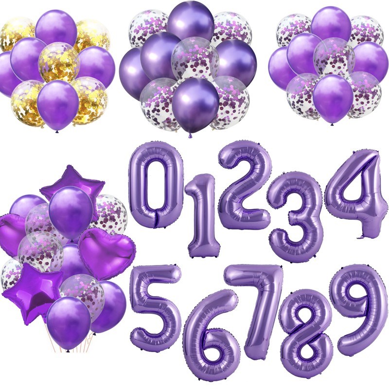 40inch Purple Foil Number Balloons Latex Happy Birthday Par
