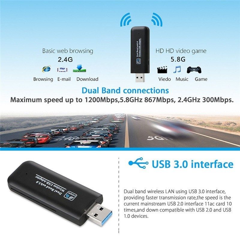 Wifi Dongle Receiver 2.4G 5G 300M USB Wireless Wi-Fi Network
