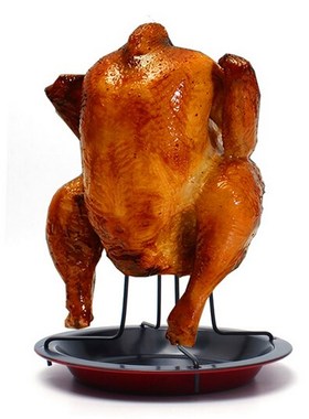 2 Color BBQ Accessories Carbon Steel Upright Chicken Roaster