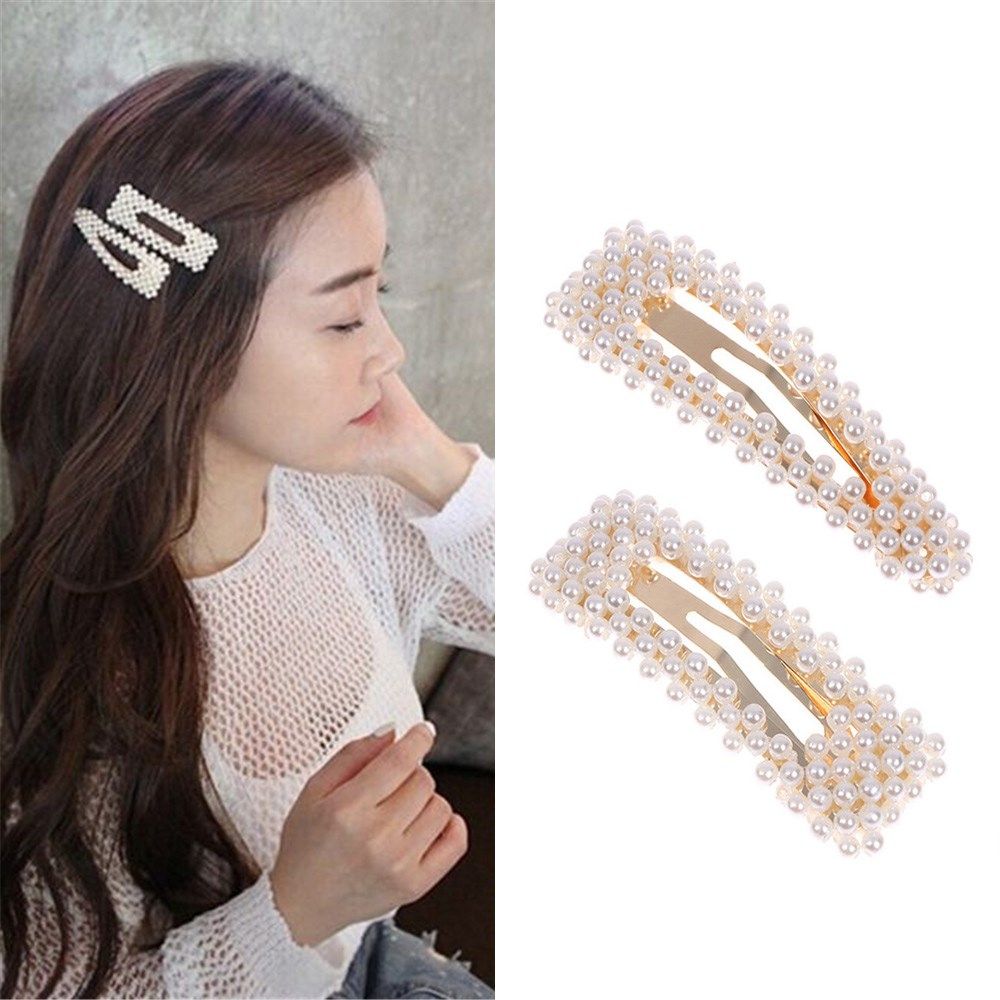 2020 Fashion Women Pearl Hair Clip Snap Hair Barrette Stick_虎窝淘