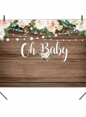 NeoBack Rustic Wood Baby Shower Backdrop Oh Baby Floral Bab