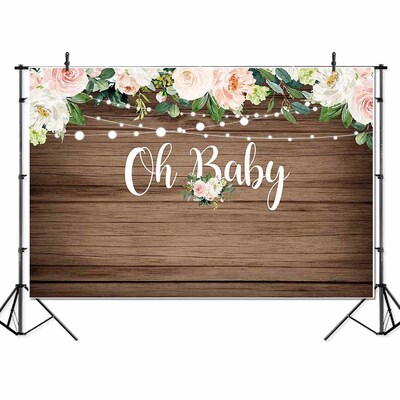 NeoBack Rustic Wood Baby Shower Backdrop Oh Baby Floral Bab