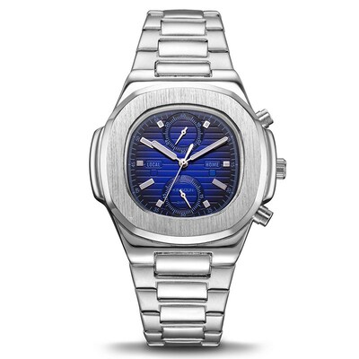 Stainless Steel Sport Watch Waterproof Chronograph Square Qu