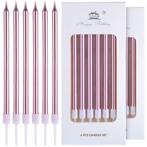 6 Pcs Long Thin Cake Candles Metallic Birthday Candles Long