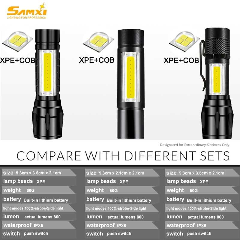 Xpe + cob mini rechargeable flashlight 3 lighting modes torc