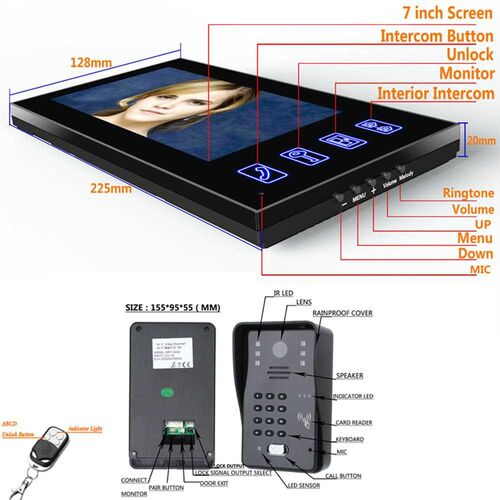 7inch Video Door Phone Intercom Doorbell With RFID Password