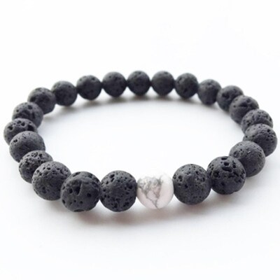 Couple Distance Bracelet Lava Volcanic Stone White Pine 8mm