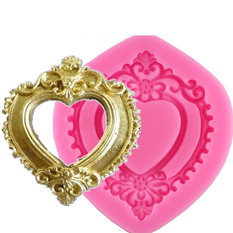 Food grade fondant cake silicone mold Love Heart Mirror Fram