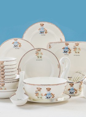25pcs set, real bone china dinnerware set, cute bear paintin