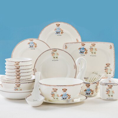 25pcs set, real bone china dinnerware set, cute bear paintin