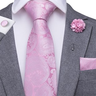 Hi-Tie Pink Ties for Men Floral Necktie Paisley Tie Boutonni