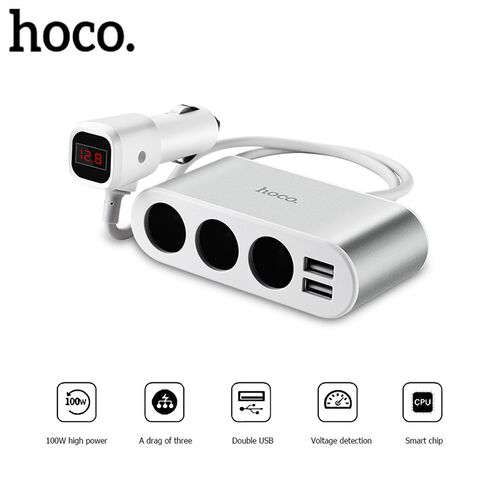 HOCO Z13 Dual USB 2.1A Car Phone Charger 3 Sockets Cigarett