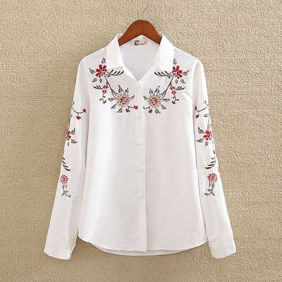 Embroidery White Cotton Shirt 2019 Autumn New Fashion Women
