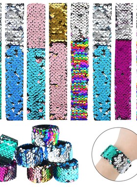 5pcs Glit Slap Bracelets Mermaid Sequin Wristband for Girl
