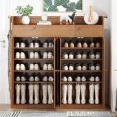 竹鞋 架带柜门实木家用经济型放室内多层家用宿舍门口简易 柜带门鞋