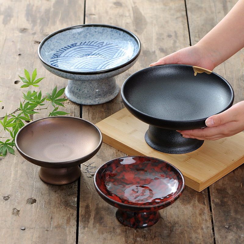 中式高脚茶点盘粗陶窑变水果盘