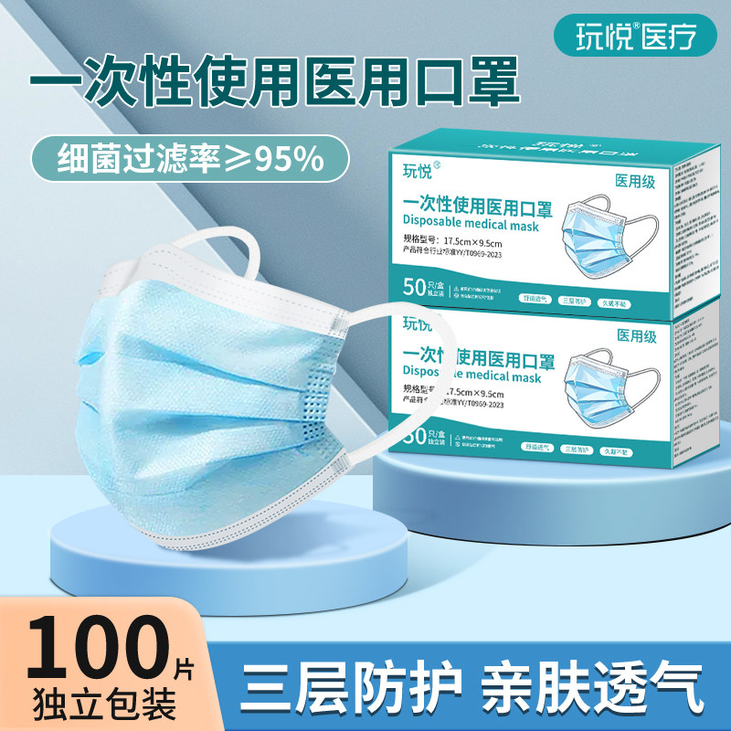 玩悦成人一次性医用口罩独立装图片