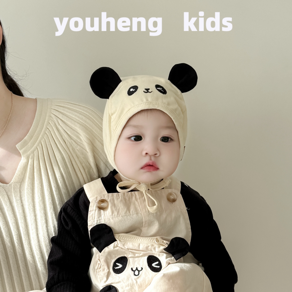 春秋宝宝帽子卡通熊猫系带护耳帽婴幼儿可爱保暖超萌小月龄胎帽潮