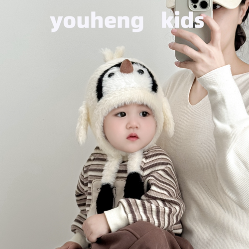 可爱企鹅帽儿童帽子冬天毛绒帽男女宝宝加厚保暖防风护耳帽雷锋帽