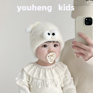 婴儿帽子秋冬季可爱针织毛绒帽婴儿男女宝宝毛线帽保暖包头护耳帽