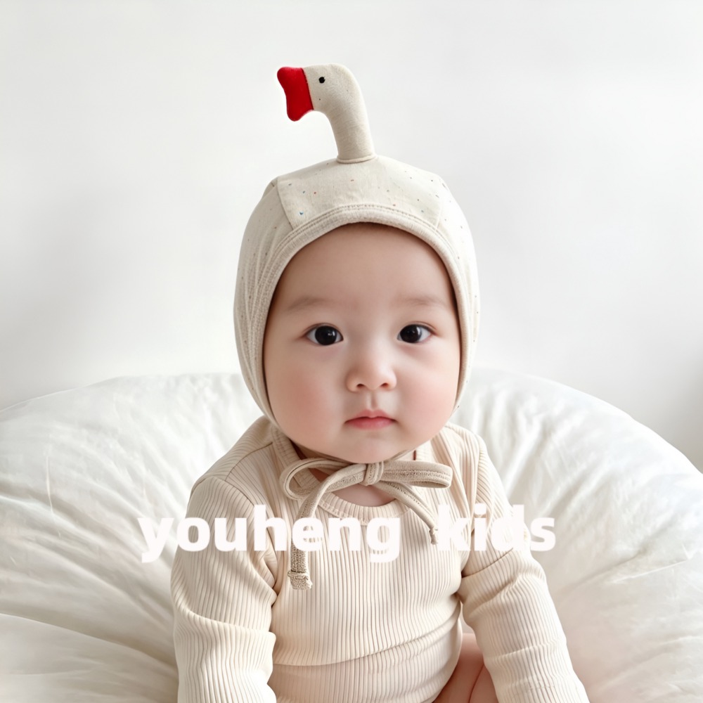 ins时尚纯棉婴儿帽子春秋可爱卡通大鹅护耳帽男女宝宝防风包头帽