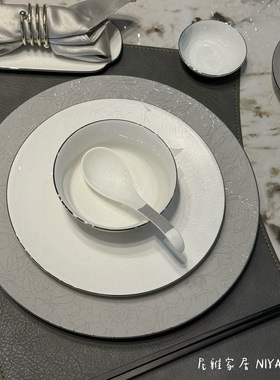 尼雅家居灰色系骨瓷餐具套装会所商务宴请家用碗碟盘子碗乔迁送礼