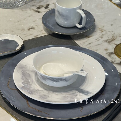 尼雅家居新中式骨瓷餐具套装会所商务宴请包厢摆台家用碗碟盘子碗