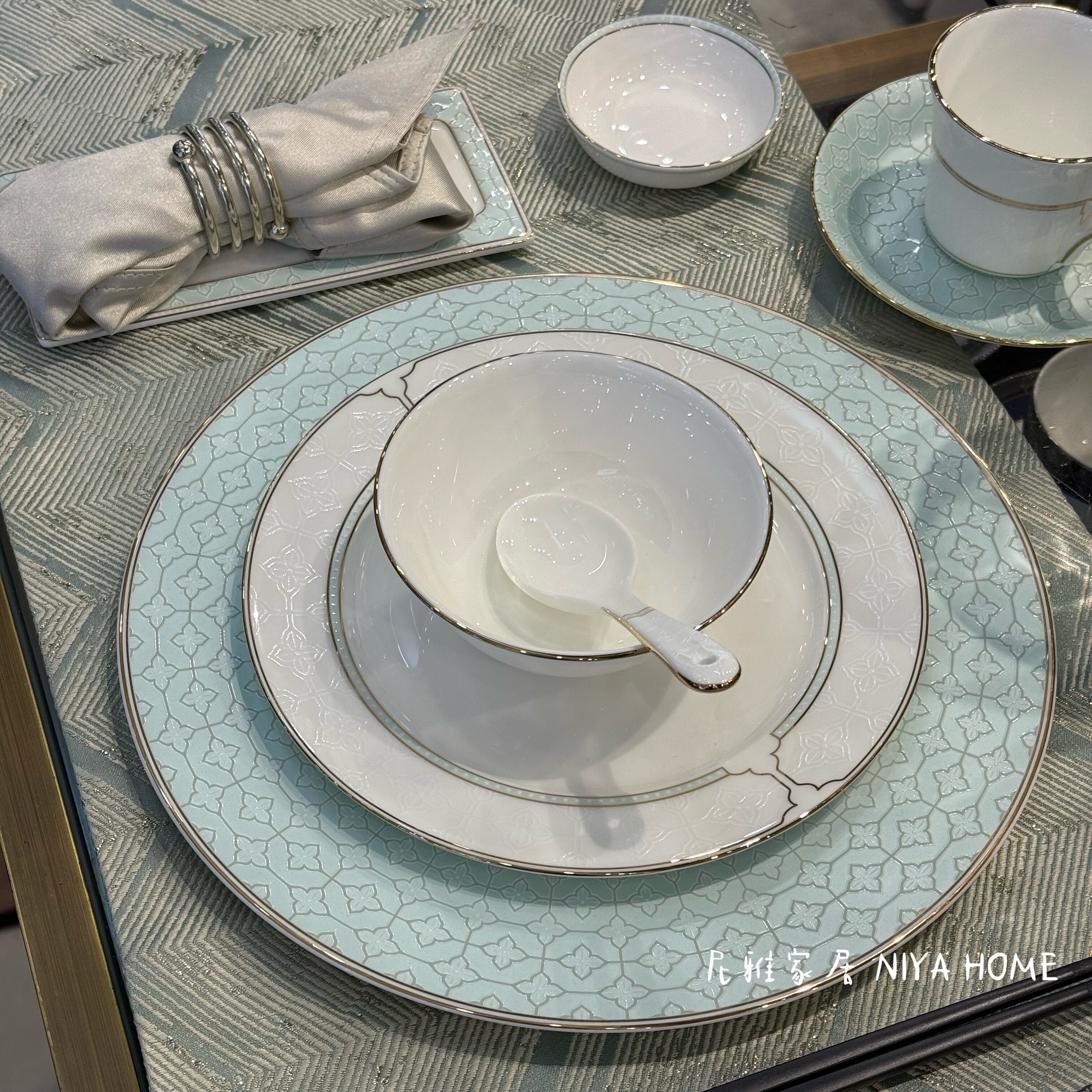 NIYA尼雅家居骨瓷餐具家用商务宴请会所招待碗碟盘现代新中式蓝绿