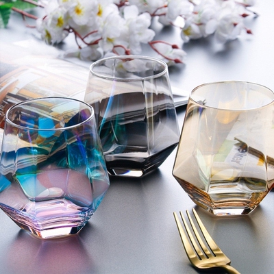 Geometry Whiskey Glass Diamond Crystal Glass Cup Golden Rim
