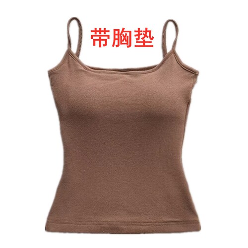 春季纯色带胸垫吊带背心