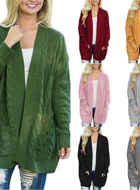 Autumn winter sweater women's long knitted cardigan jacket