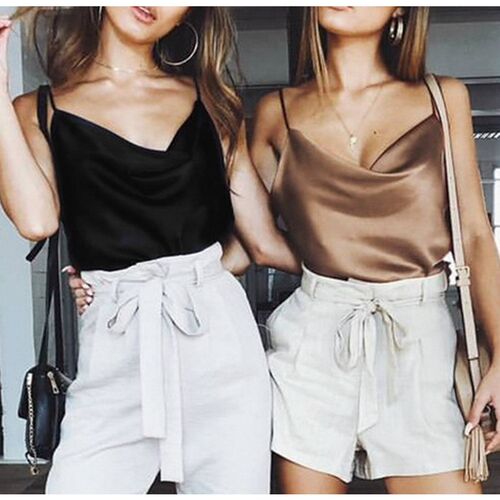 silk Satin Top Backless Sexy Camis Shirt Casual summer women