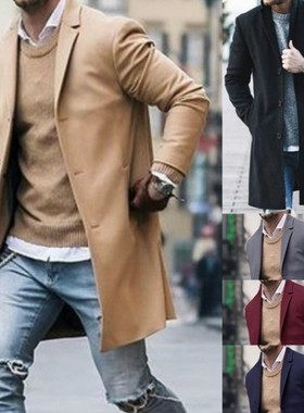 Men casual woolen coats male overcoat autumn long jacket man