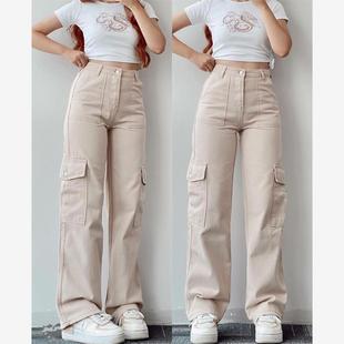 Pants Women HighWaist Straight Trousers Cargo Baggy Lady Leg