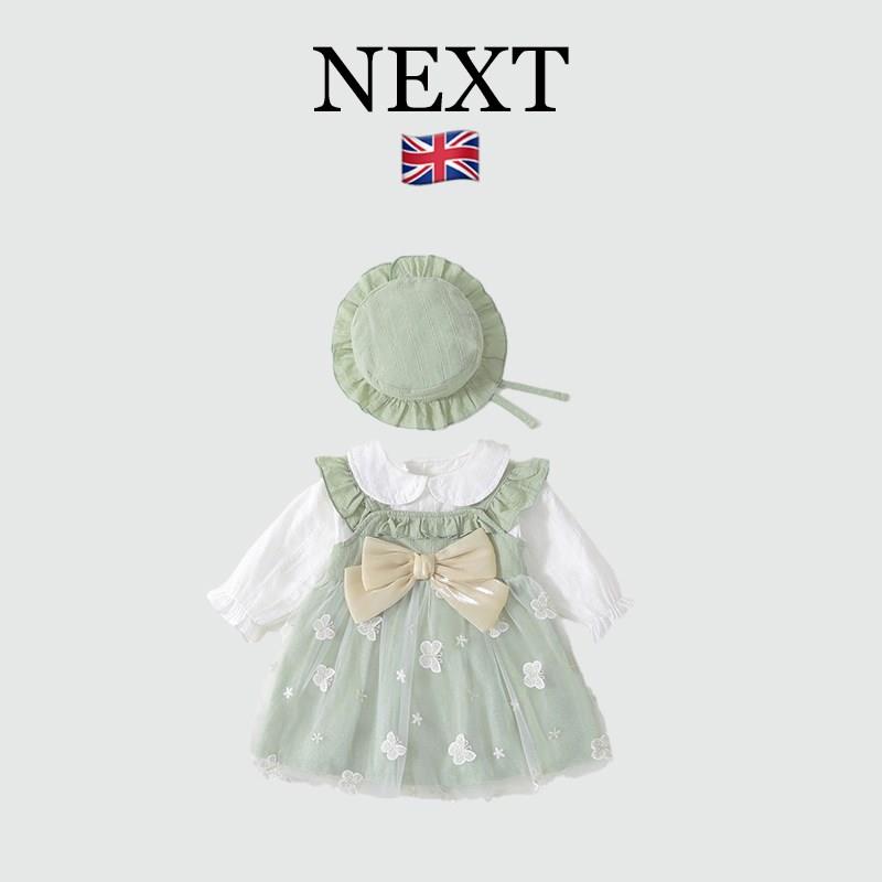 英国NEXT女童连衣裙春秋季女宝宝小邹菊儿童周岁长袖三件套公主裙