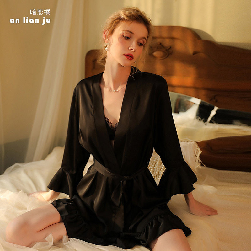 2023 SPring/Summer Women sexy ruffle cuffs cardigan gown睡袍