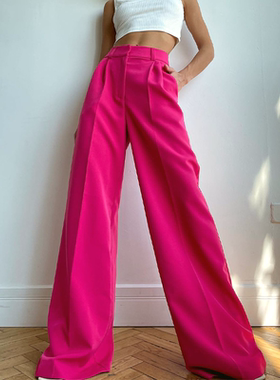 women's high waist wide leg solid color summer trousers