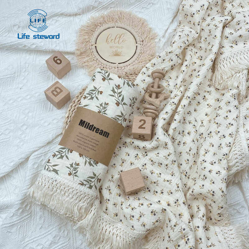 流苏毯包巾被Cotton Muslin Swaddle Blankets for Baby Tassel