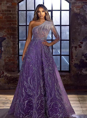 2024 Women's sequin slit party Evening dress亮片开叉礼服裙