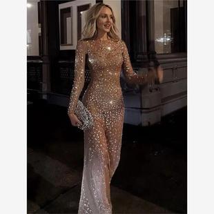 Maxi Dress Glitter See Cover Mesh Through Female