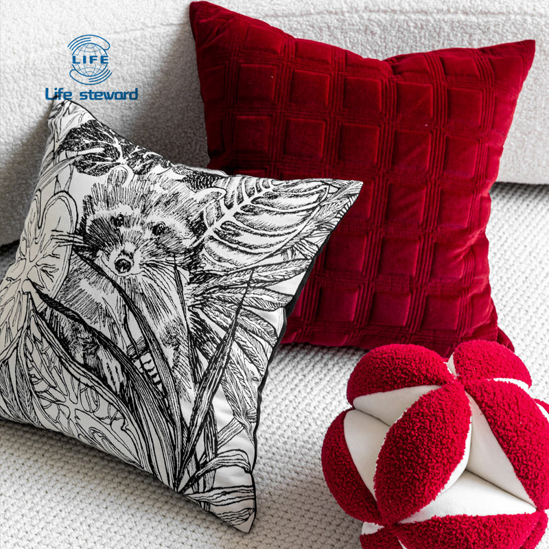 轻奢沙发抱枕红色丝绒小